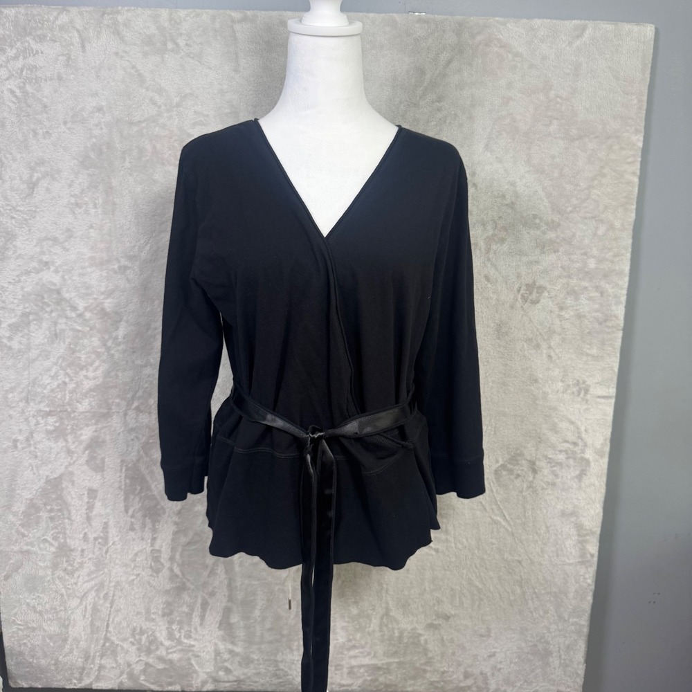 Soft Surroundings Womens Wrap Top‎ X Large Black Long Sleeve Cotton Blend